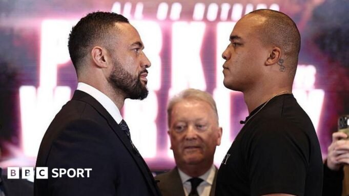 পার্কার ওয়ার্ডলি বনাম বিবিসিতে লাইভ | BanglaKagaj.in Joseph Parker facing off with Fabio Wardley at a news conference